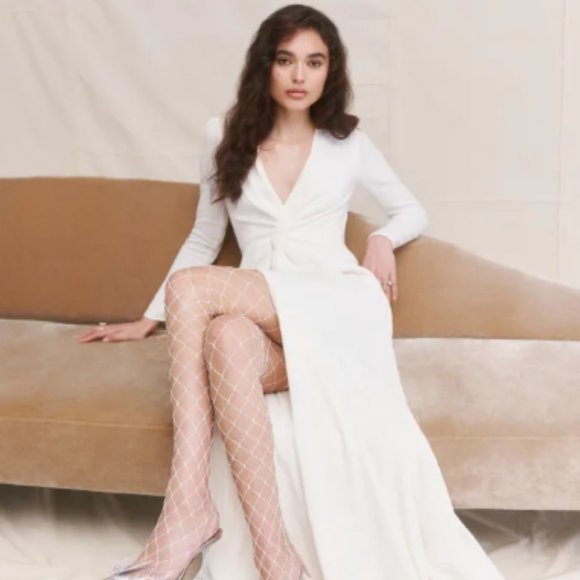 Reformation Gatsby Maxi Dress Ivory Sz 6 Thigh-high Slit Full Length Deep V-Neck - Picture 3 of 12